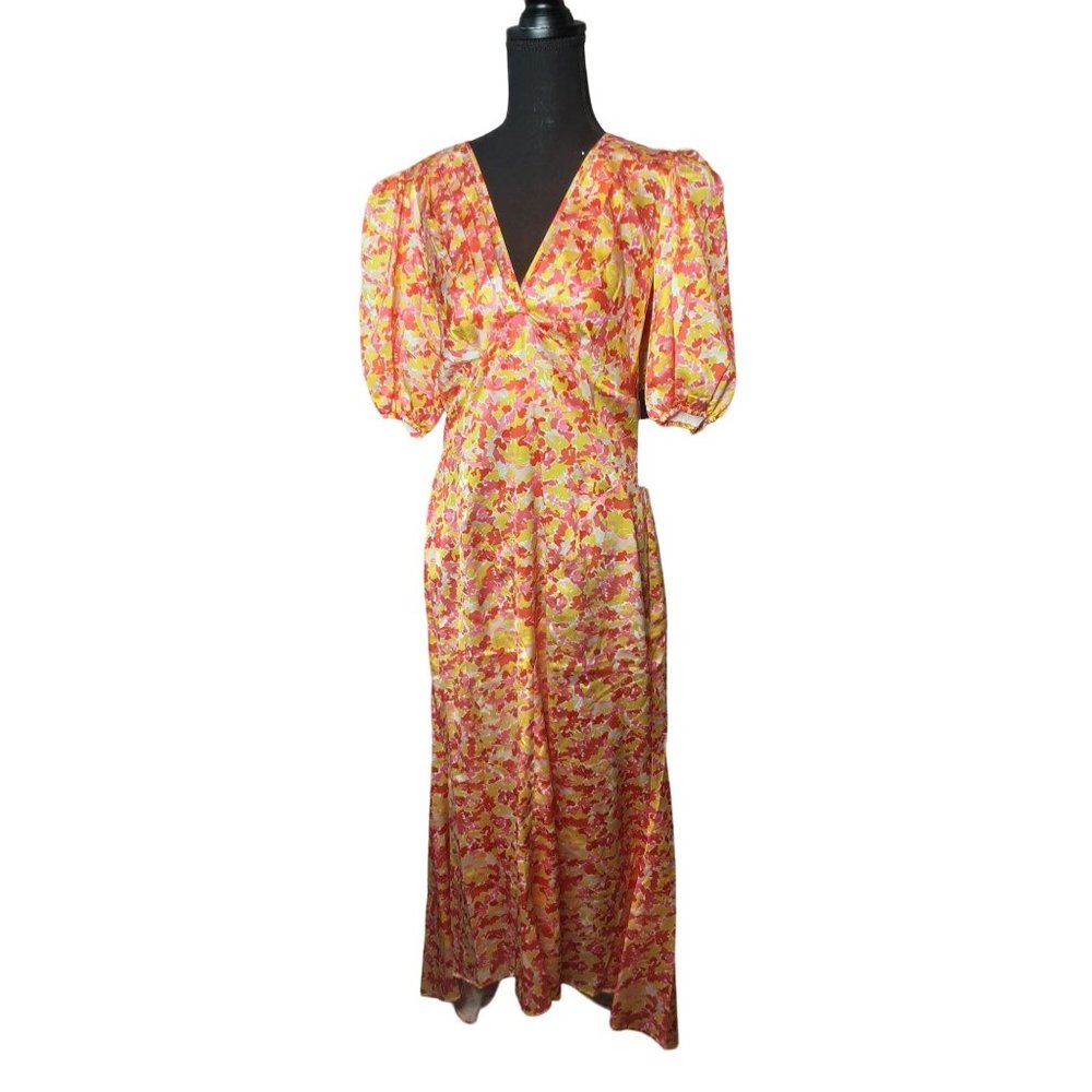 Lini Amalia Midi Dress High Low Hem Yellow Multi Women's Size Large